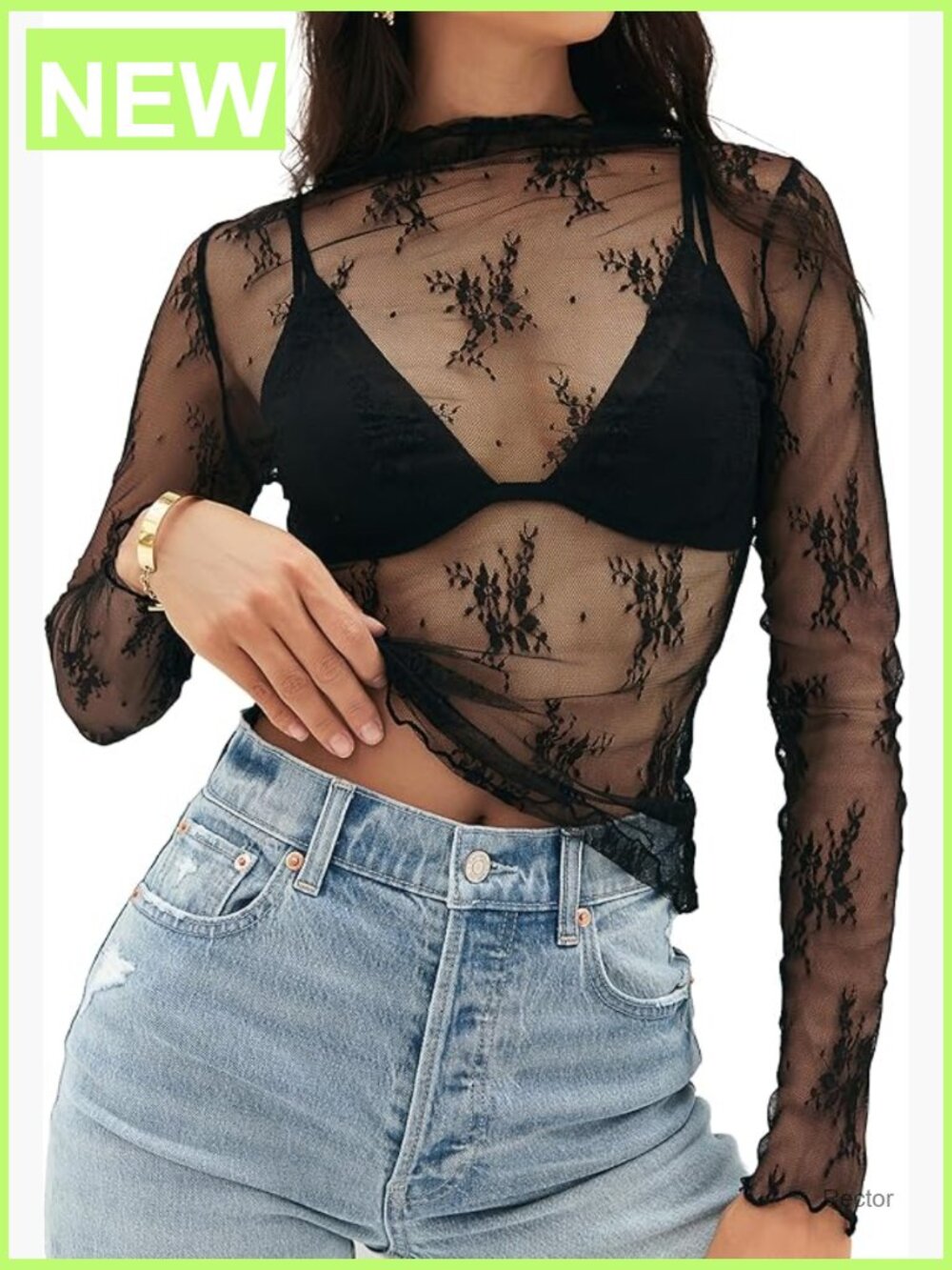 Sheer Mesh Long Sleeve Mock Neck Top - Y2K See Through Blouse